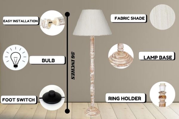 Pack of 2| Rustic Wood Floor Lamp, Standing Light for Home Decor Living Room Bedroom & Dining Room Hotels Restaurant & Cafe and Gifting Items Complete Set- (Cream Texture) - Image 8