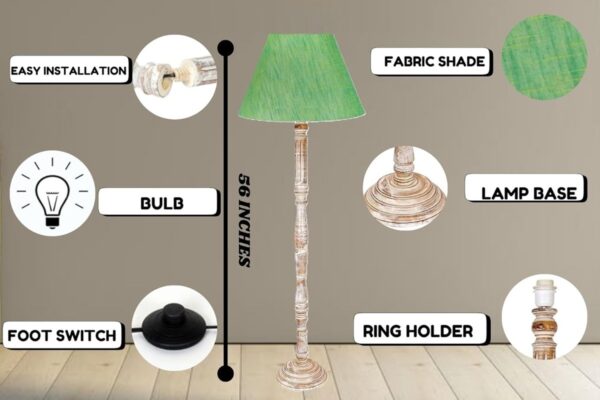 Pack of 2| Rustic Wood Floor Lamp, Standing Light for Home Decor Living Room Bedroom & Dining Room Hotels Restaurant & Cafe and Gifting Items Complete Set- (Green texture) - Image 8