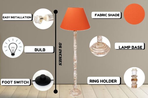 Pack of 2| Rustic Wood Floor Lamp, Standing Light for Home Decor Living Room Bedroom & Dining Room Hotels Restaurant & Cafe and Gifting Items Complete Set- (orange) - Image 8