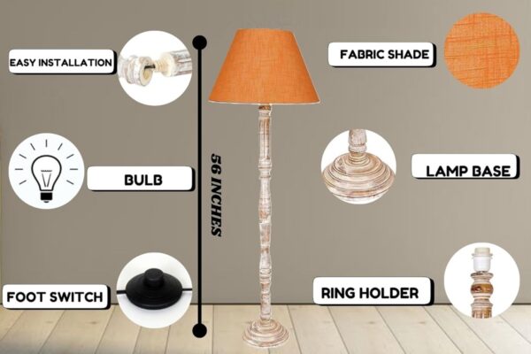 Pack of 2| Rustic Wood Floor Lamp, Standing Light for Home Decor Living Room Bedroom & Dining Room Hotels Restaurant & Cafe and Gifting Items Complete Set- (orange Texture) - Image 8