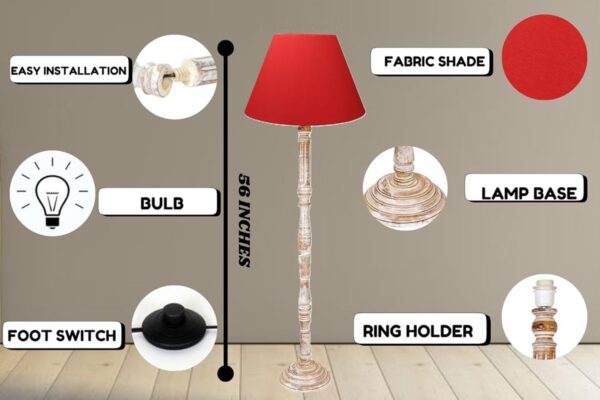 Pack of 2| Rustic Wood Floor Lamp, Standing Light for Home Decor Living Room Bedroom & Dining Room Hotels Restaurant & Cafe and Gifting Items Complete Set- (Red) - Image 8