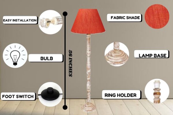 Pack of 2| Rustic Wood Floor Lamp, Standing Light for Home Decor Living Room Bedroom & Dining Room Hotels Restaurant & Cafe and Gifting Items Complete Set- (Red Texture) - Image 8