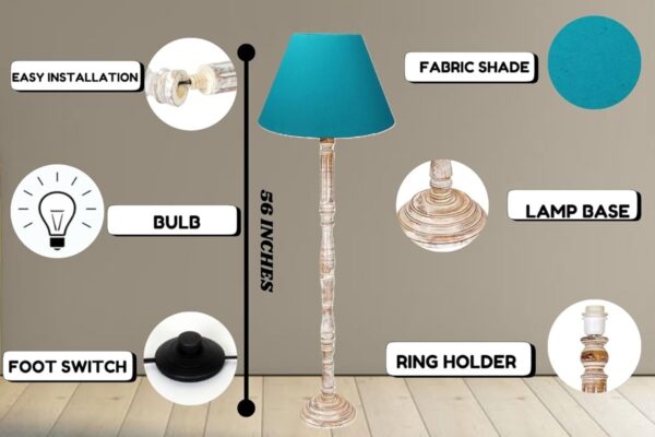 Pack of 2| Rustic Wood Floor Lamp, Standing Light for Home Decor Living Room Bedroom & Dining Room Hotels Restaurant & Cafe and Gifting Items Complete Set- (Teal) - Image 8