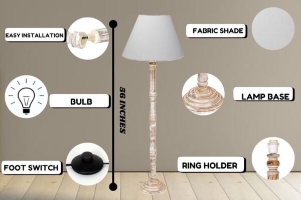 Pack of 2| Rustic Wood Floor Lamp, Standing Light for Home Decor Living Room Bedroom & Dining Room Hotels Restaurant & Cafe and Gifting Items Complete Set- (White) - Image 8