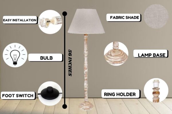 Pack of 2| Rustic Wood Floor Lamp, Standing Light for Home Decor Living Room Bedroom & Dining Room Hotels Restaurant & Cafe and Gifting Items Complete Set- (Beige) - Image 9