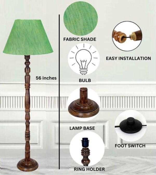 Pack of 2 Rustic Wood Conical Floor Lamp, Standing Light for Home Decor Living Room Bedroom & Dining Room Hotels Restaurant & Cafe and Gifting Items Complete Set- (Green Texture) - Image 9