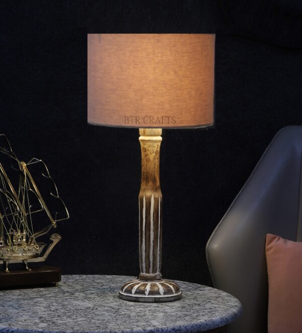 Vintage Wooden Table Lamp Suitable For Bedroom Office And Living Room, Pack Of 1(Complete Set)