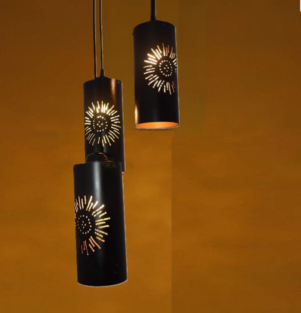 3-Tier Black Inner Gold Cylinder Hanging/Pendant Light Black & Gold (Flower) - Image 2