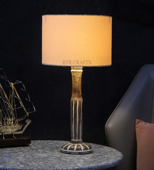 Vintage Wooden Table Lamp Suitable For Bedroom Office And Living Room, Pack Of 1(Complete Set)