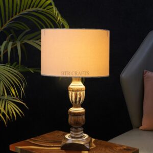 Rustic Wooden Table Lamp Suitable For Bedroom Office And Living Room, Pack Of 1(Complete Set)