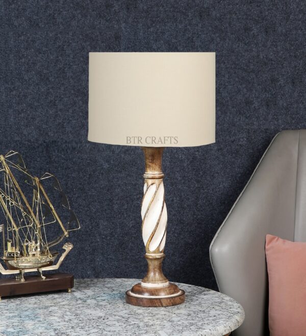 Twister Wooden Table Lamp, Side Table lamp for Bedroom, Night Table lamp Complete Set-(Cream) - Image 2