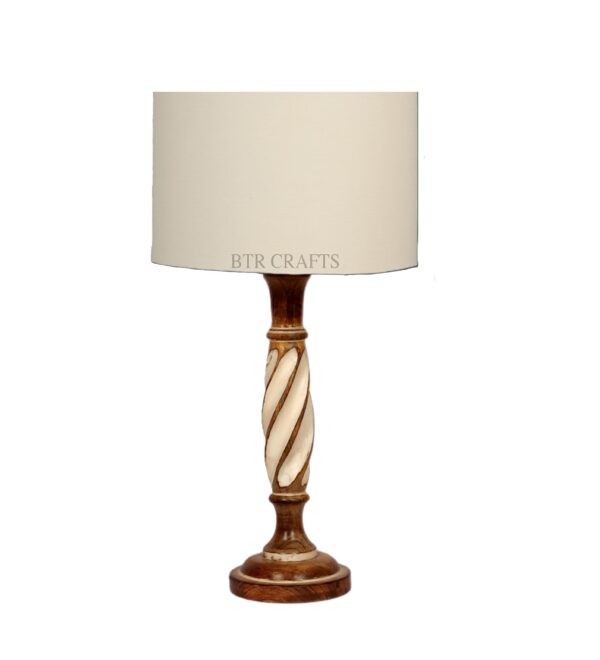 Twister Wooden Table Lamp, Side Table lamp for Bedroom, Night Table lamp Complete Set-(Cream) - Image 3