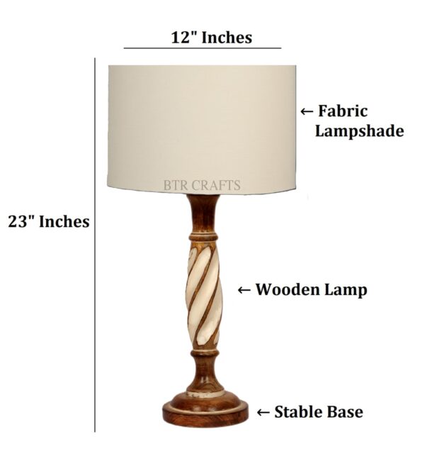 Twister Wooden Table Lamp, Side Table lamp for Bedroom, Night Table lamp Complete Set-(Cream) - Image 4