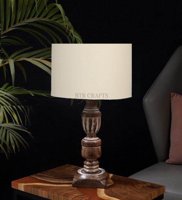 Rustic Wooden Table Lamp Suitable For Bedroom Office And Living Room, Pack Of 1(Complete Set) - Image 2