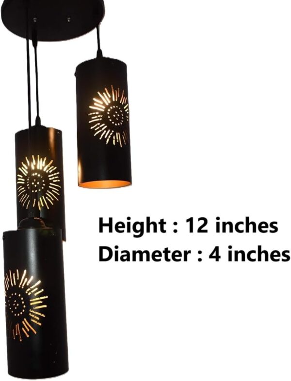 3-Tier Black Inner Gold Cylinder Hanging/Pendant Light Black & Gold (Flower) - Image 5