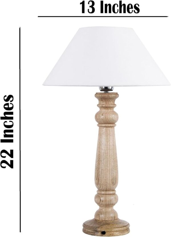 Mabel Rustic Wooden Table Lamp with White Shade, Decorative Desk Light, Night Lamp, Perfect for Bedside & Corner Or Centre Table, Home Decor & Gift Item Pack of 2 - Image 5