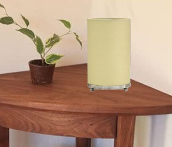 Small Round Table Lamp with Attached Metal Stand for Bedside, Study Table, Home Décor (Cream) - Image 4