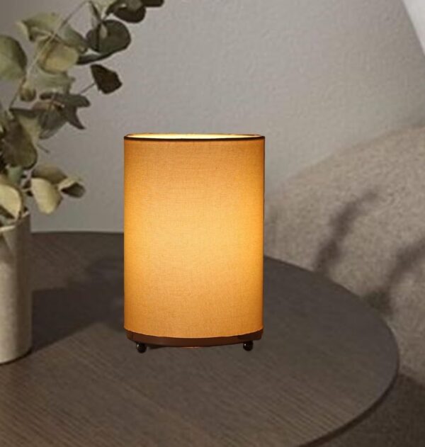 Small Round Table Lamp with Attached Metal Stand for Bedside, Study Table, Home Décor (Cream)