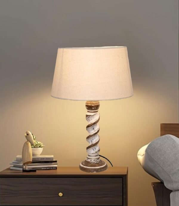Rustic Wooden Table lamp for Home Decor, Living Room, Bedroom, Office, Farmhouse Entryway & Hallway Lamp, Pack of 2 (Twister Faded White) - Image 2