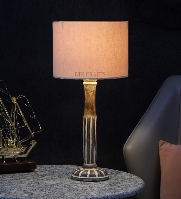 Vintage Wooden Table Lamp Suitable For Bedroom Office And Living Room, Pack Of 1(Complete Set)