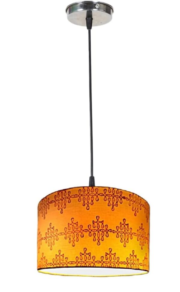 Mustered Yellow Block Printed Pendant Light, Suitable for Bedroom Hallway Cafe Hotels & Cultural or Themed Spaces, Silver/Black Canopy (12 Inches) - Image 4