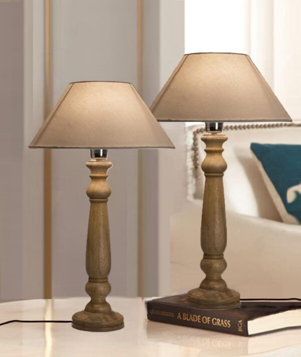 Mabel Rustic Wooden Table Lamp with White Shade, Decorative Desk Light, Night Lamp, Perfect for Bedside & Corner Or Centre Table, Home Decor & Gift Item Pack of 2 - Image 2