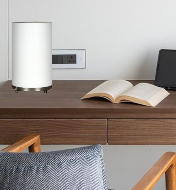 Small Round Table Lamp with Attached Metal Stand for Bedside, Study Table, Home Décor (Pure White) - Image 3