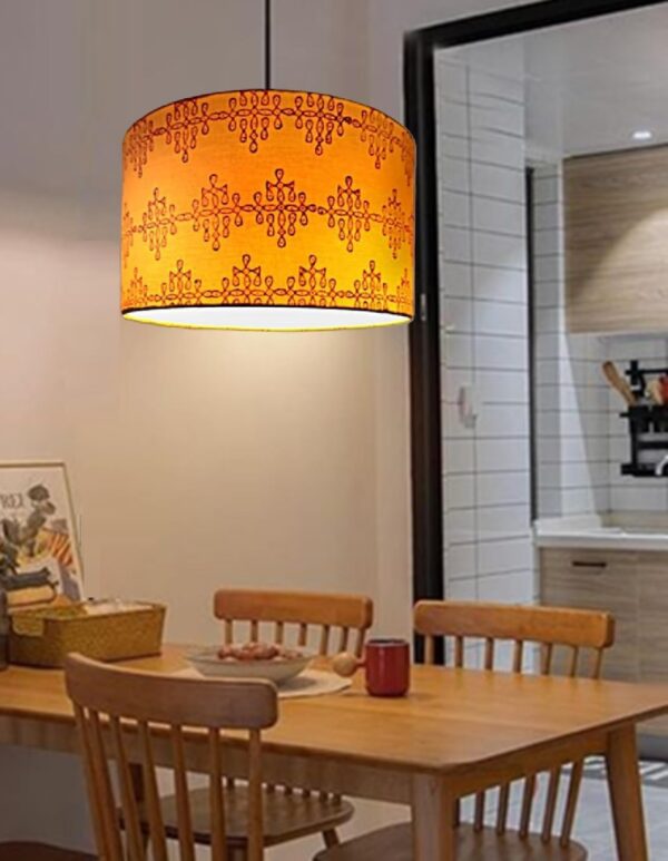 Mustered Yellow Block Printed Pendant Light, Suitable for Bedroom Hallway Cafe Hotels & Cultural or Themed Spaces, Silver/Black Canopy (12 Inches) - Image 2