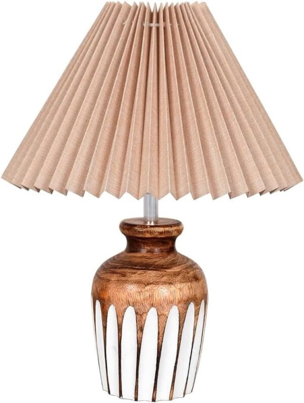 Decorative Table Lamp with Wooden Base Cute Bedside Lamp with Linen Beige Lampshade, Nightstand Lamp (Jute) - Image 3