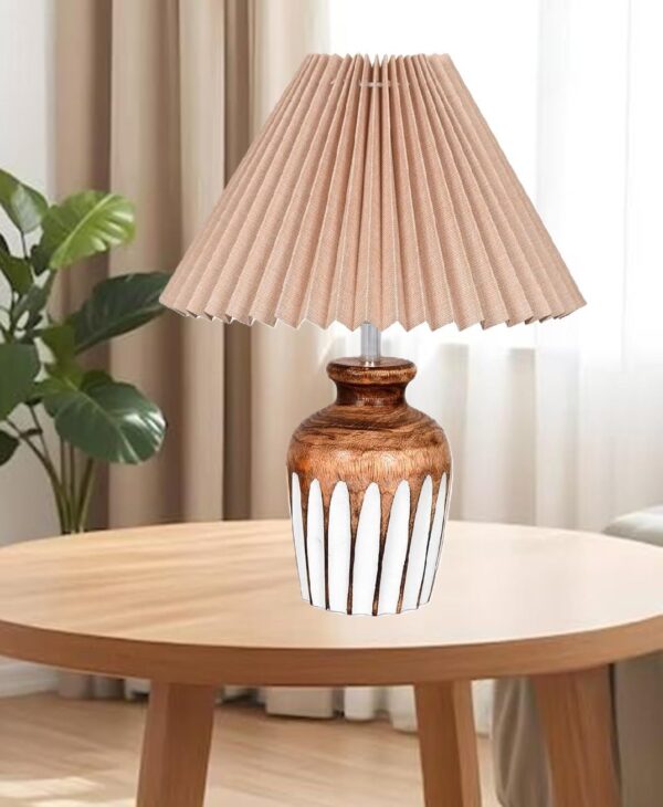 Decorative Table Lamp with Wooden Base Cute Bedside Lamp with Linen Beige Lampshade, Nightstand Lamp (Jute) - Image 2
