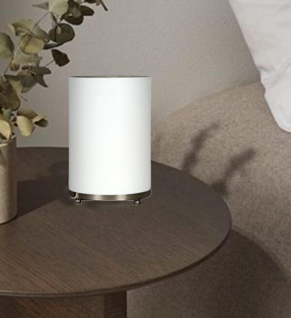 Small Round Table Lamp with Attached Metal Stand for Bedside, Study Table, Home Décor (Pure White) - Image 4