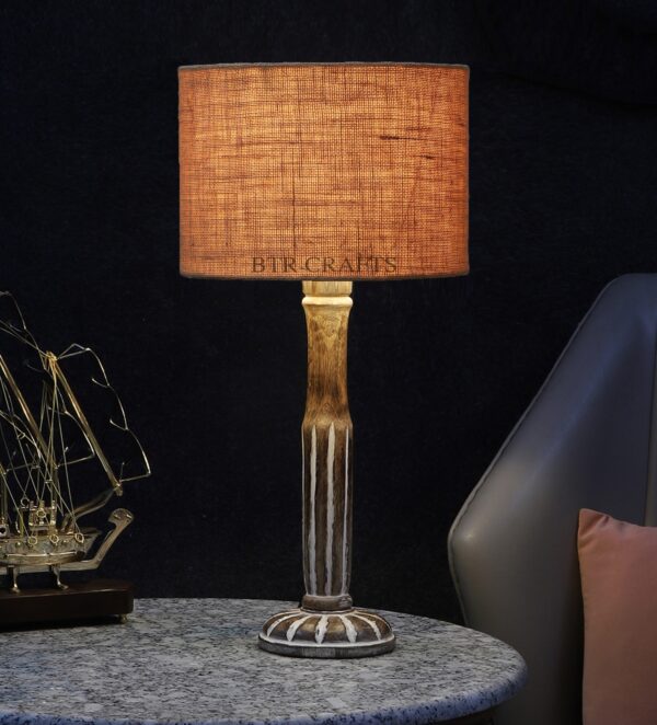 Vintage Wooden Table Lamp Suitable For Bedroom Office And Living Room, Pack Of 1(Complete Set)