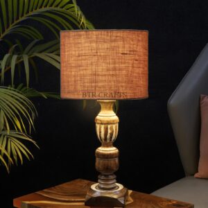 Rustic Wooden Table Lamp Suitable For Bedroom Office And Living Room, Pack Of 1(Complete Set)