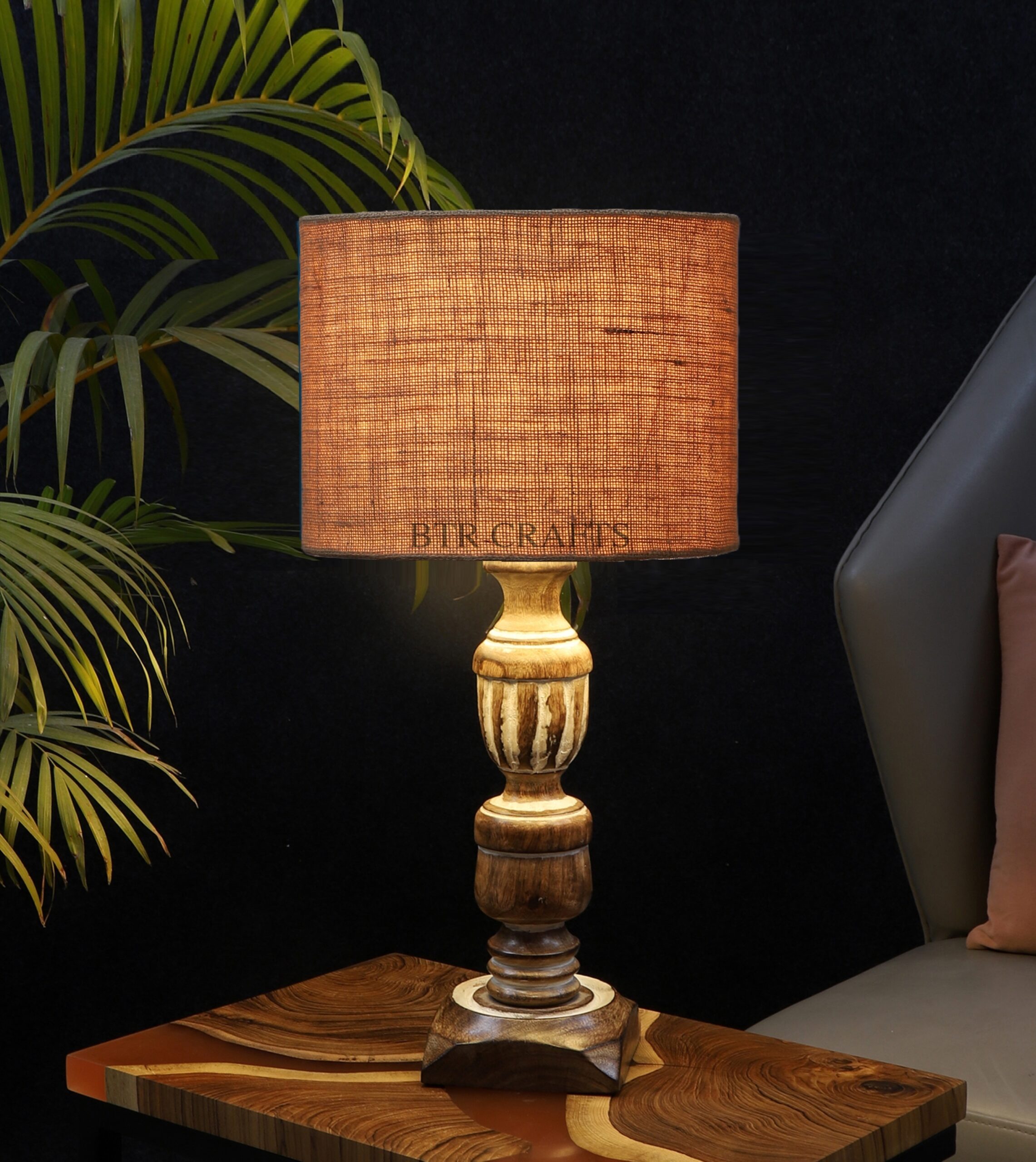Rustic Wooden Table Lamp Suitable For Bedroom Office And Living Room, Pack Of 1(Complete Set)
