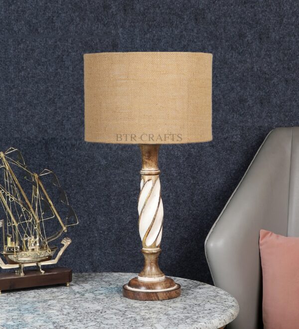 Twister Wooden Table Lamp, Side Table lamp for Bedroom, Night Table lamp Complete Set-(Natural jute) - Image 2