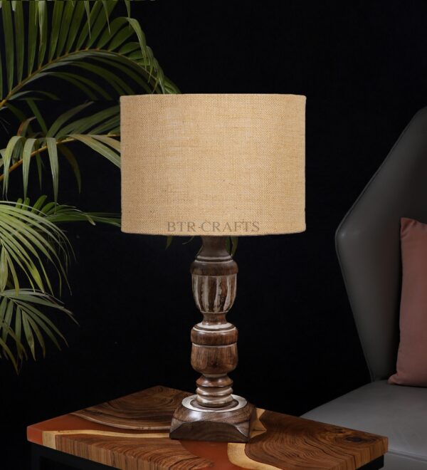 Rustic Wooden Table Lamp Suitable For Bedroom Office And Living Room, Pack Of 1(Complete Set) - Image 2