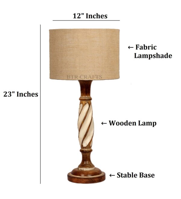 Twister Wooden Table Lamp, Side Table lamp for Bedroom, Night Table lamp Complete Set-(Natural jute) - Image 3