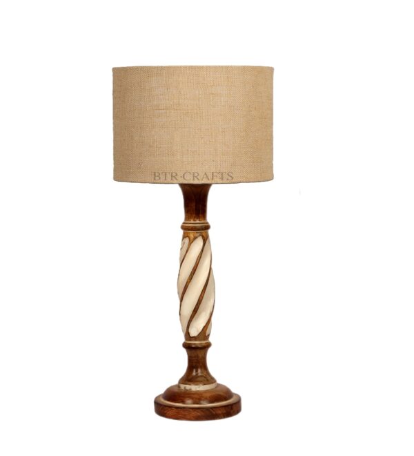 Twister Wooden Table Lamp, Side Table lamp for Bedroom, Night Table lamp Complete Set-(Natural jute) - Image 5