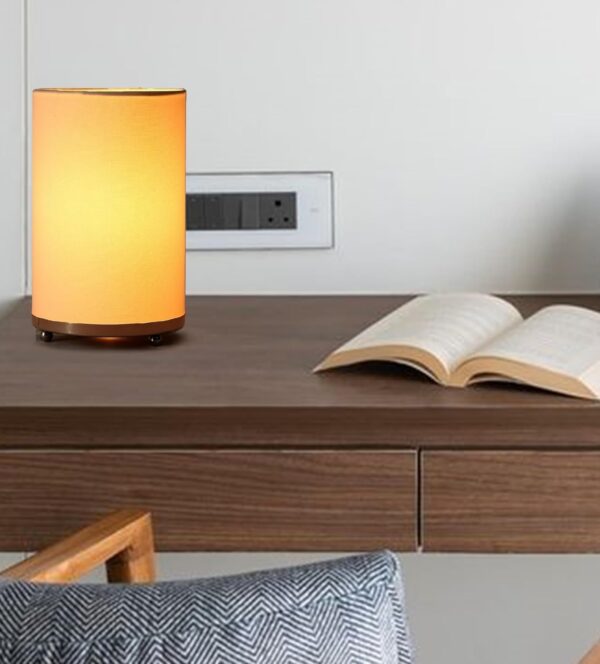 Small Round Table Lamp with Attached Metal Stand for Bedside, Study Table, Home Décor (Pure White) - Image 2