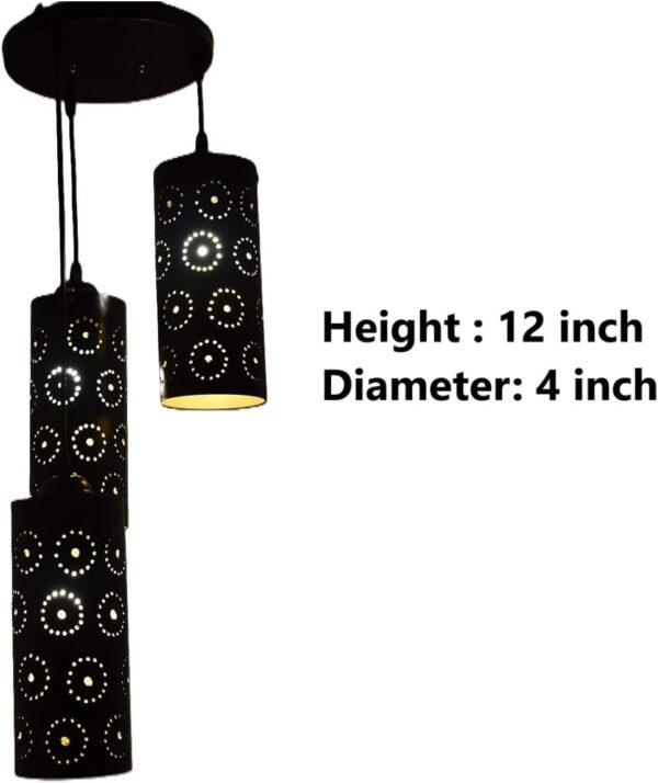 3-Tier Black Inner Gold Cylinder Hanging/Pendant Light with Round Imprints for Home Decor, Hotels, Restaurants & Cafe Black & Gold (Round) - Image 5