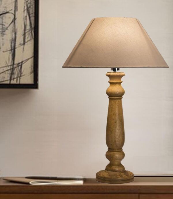Mabel Rustic Wooden Table Lamp with White Shade, Decorative Desk Light, Night Lamp, Perfect for Bedside & Corner Or Centre Table, Home Decor & Gift Item Pack of 2 - Image 3