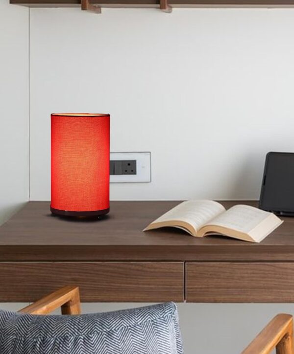 Small Round Table Lamp with Attached Metal Stand for Bedside, Study Table, Home Décor (Candy Red) - Image 3