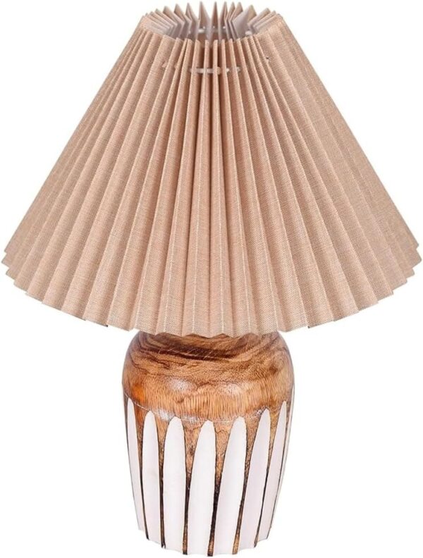 Decorative Table Lamp with Wooden Base Cute Bedside Lamp with Linen Beige Lampshade, Nightstand Lamp (Jute) - Image 5