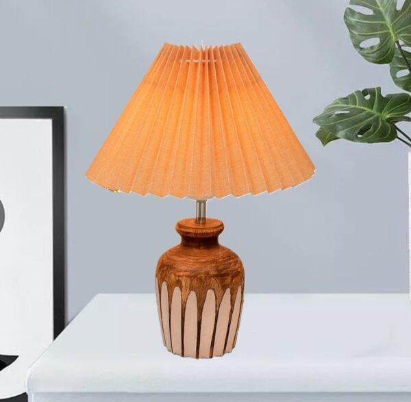 Decorative Table Lamp with Wooden Base Cute Bedside Lamp with Linen Beige Lampshade, Nightstand Lamp (Jute)