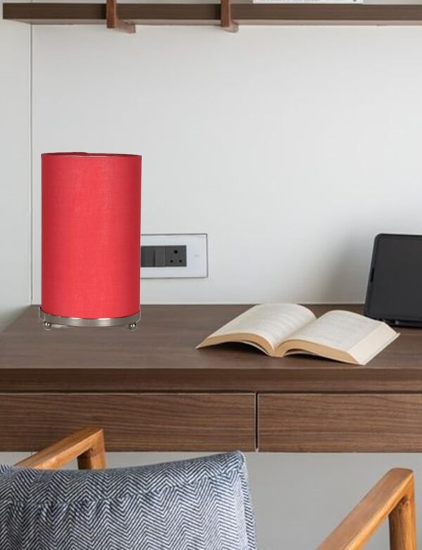 Small Round Table Lamp with Attached Metal Stand for Bedside, Study Table, Home Décor (Candy Red) - Image 2