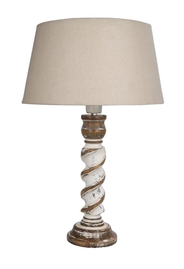 Rustic Wooden Table lamp for Home Decor, Living Room, Bedroom, Office, Farmhouse Entryway & Hallway Lamp, Pack of 2 (Twister Faded White) - Image 3