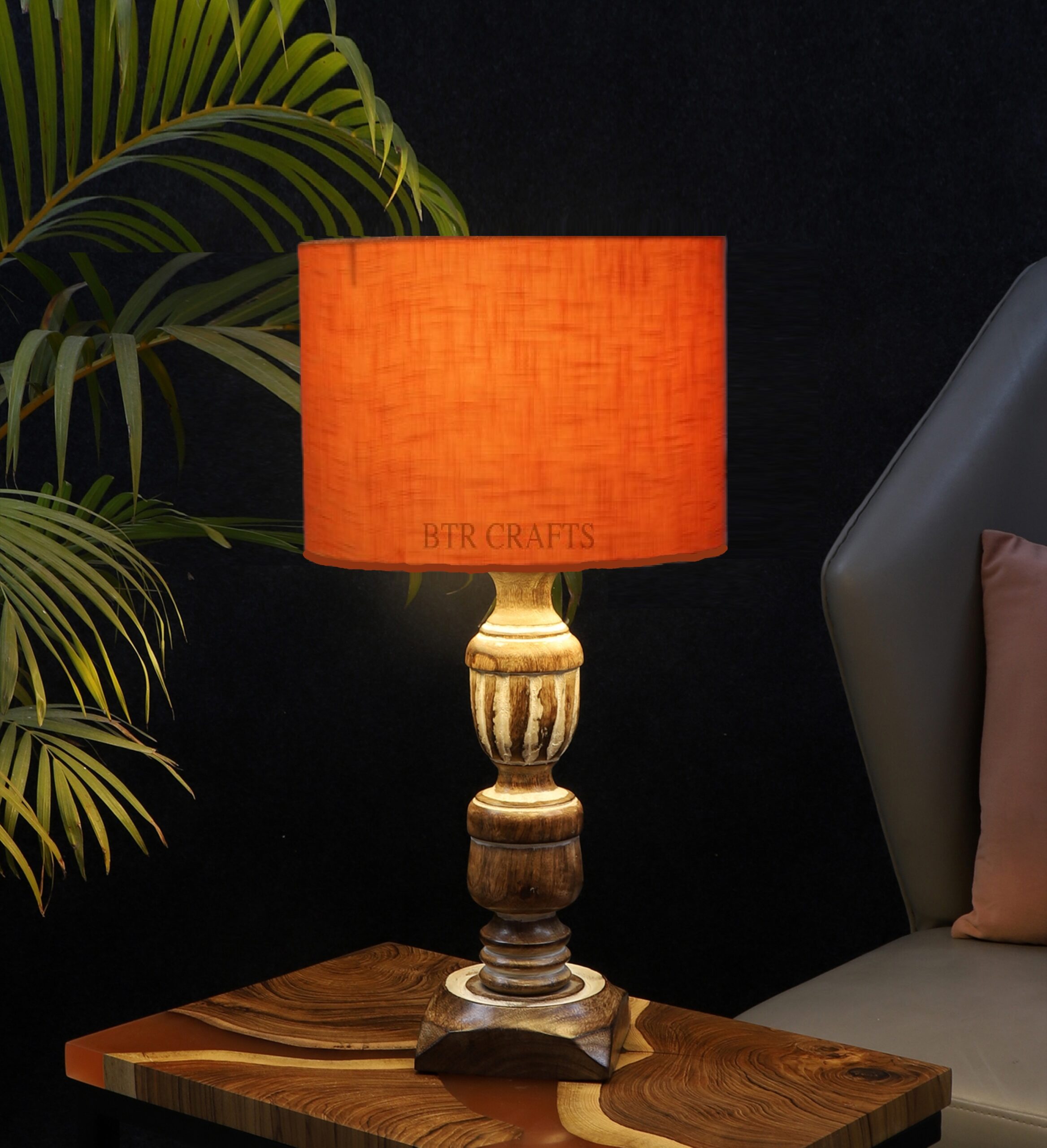 Rustic Wooden Table Lamp Suitable For Bedroom Office And Living Room, Pack Of 1(Complete Set)