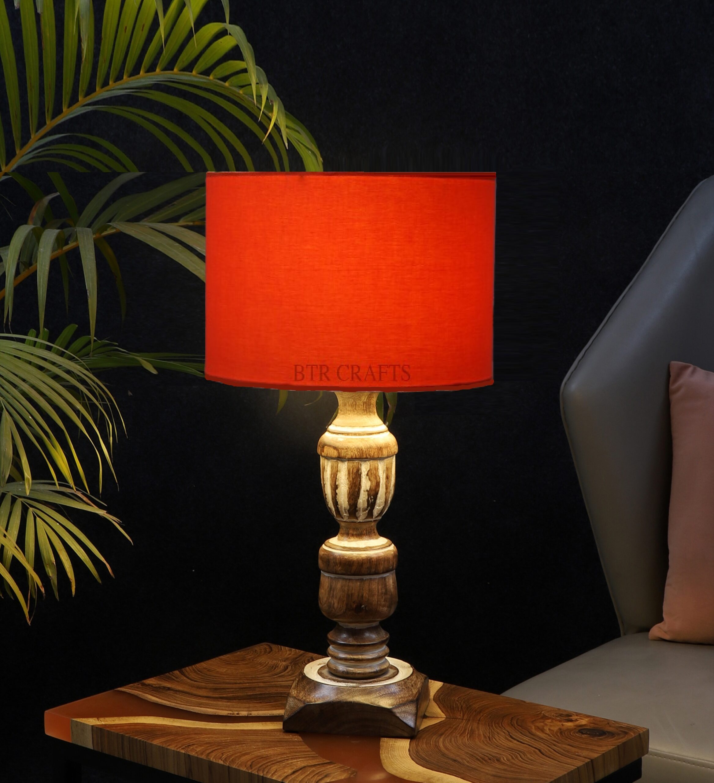 Rustic Wooden Table Lamp Suitable For Bedroom Office And Living Room, Pack Of 1(Complete Set)