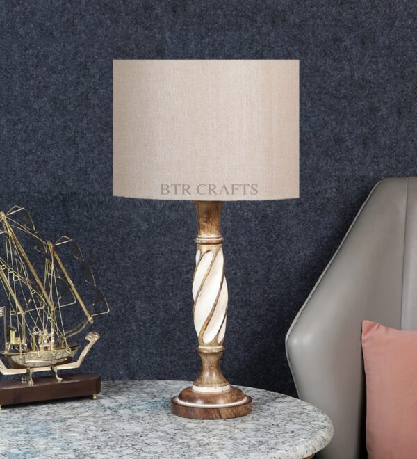 Twister Wooden Table Lamp, Side Table lamp for Bedroom, Night Table lamp Complete Set-(Premium Jute) - Image 2