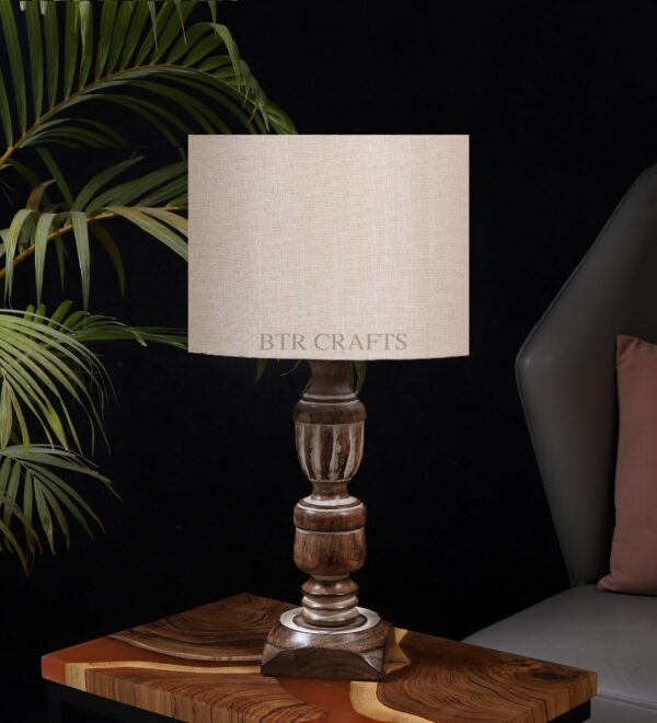 Rustic Wooden Table Lamp Suitable For Bedroom Office And Living Room, Pack Of 1(Complete Set) - Image 2